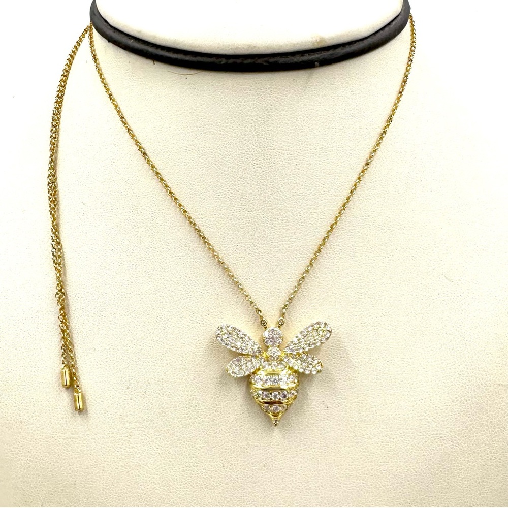 APM Monaco Necklace Gilt Sterling Pave Crystal Cz Bug Bee Fly